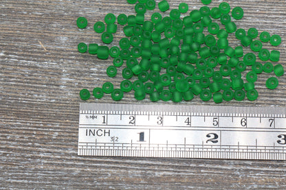 Matte Glass Seed Beads, 4mm 6/0 Glass Round Seed Beads, Matte Green Trans Seed Beads, Rocailles Beads, Beading Supplies #1028