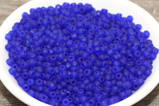 Matte Glass Seed Beads, 4mm 6/0 Glass Round Seed Beads, Matte Royal Blue Trans Seed Beads, Rocailles Beads, Beading Supplies #1031