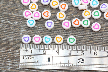 Multicolored Outline Heart Beads, Acrylic Heart Beads, Rainbow Heart Beads, Acrylic Heart Symbol Beads, Size 7mm #1069