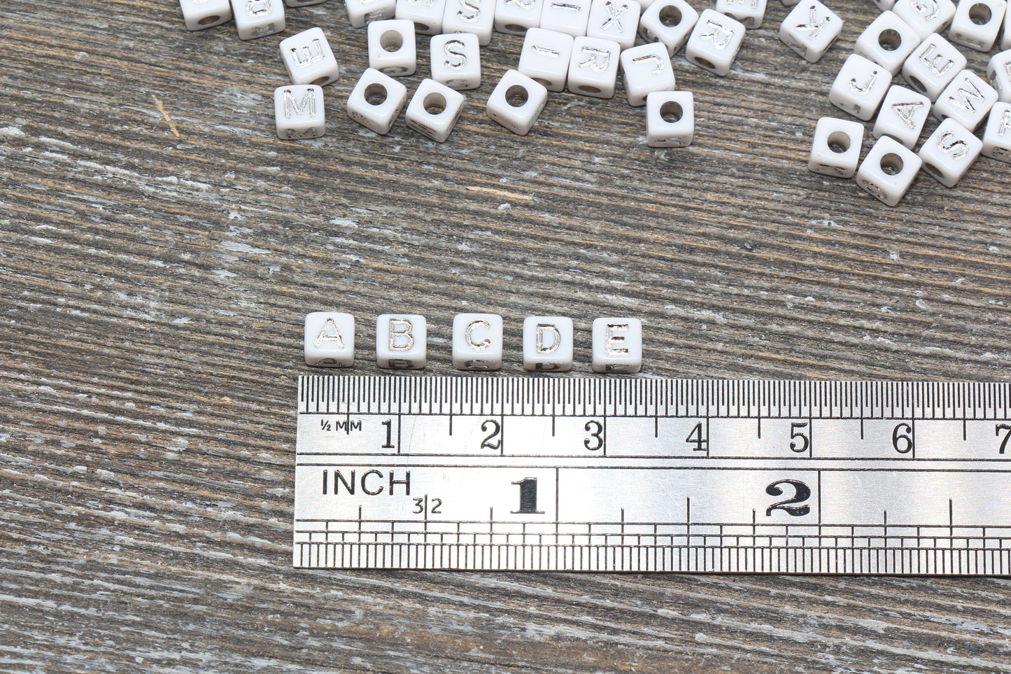 White and Silver Cube Alphabet Letter Beads, Silver Acrylic Letter Beads, Plastic Letter Beads, Acrylic Square Name Beads, Size 4.8mm #509