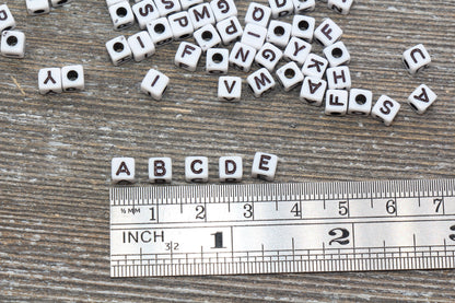 White and Black Cube Alphabet Letter Beads, Black Acrylic Letter Beads, Plastic Letter Beads, Acrylic Square Name Beads, Size 5mm #508