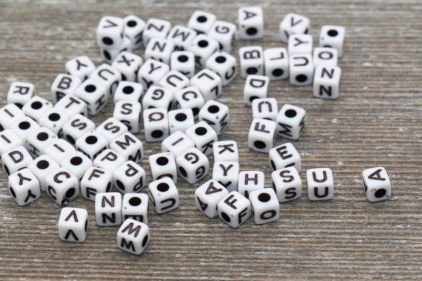 White and Black Cube Alphabet Letter Beads, Black Acrylic Letter Beads, Plastic Letter Beads, Acrylic Square Name Beads, Size 5mm #508