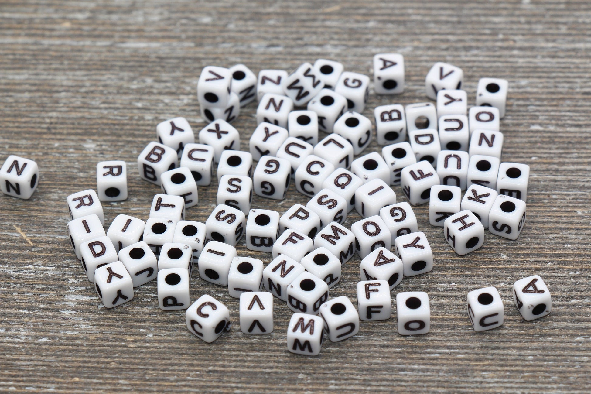 White and Black Cube Alphabet Letter Beads, Black Acrylic Letter Beads, Plastic Letter Beads, Acrylic Square Name Beads, Size 5mm #508