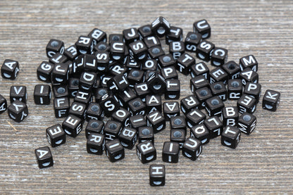 Black and White Cube Alphabet Letter Beads, Black Acrylic Letter Beads, Plastic Letter Beads, Acrylic Square Name Beads, Size 4.8mm #507