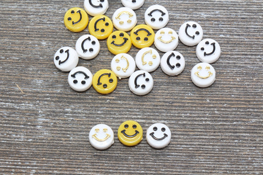 Smiley Face Round Beads, Emoji Beads, Happy Face Beads, Plastic Round Beads Size 10mm