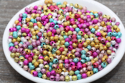 4mm Stardust Beads, Wrinkle Gumball Beads, Multicolored Round Acrylic Loose Beads, Bubblegum Beads, Chunky Beads, Bubble Gum Beads, #1076