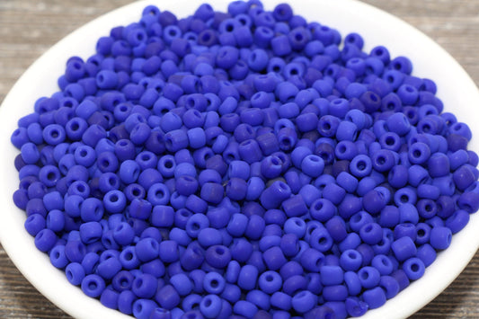 Matte Glass Seed Beads, 4mm 6/0 Glass Round Seed Beads, Matte Royal Blue Seed Beads, Blue Glass Rocailles Beads, Beading Supplies #1086