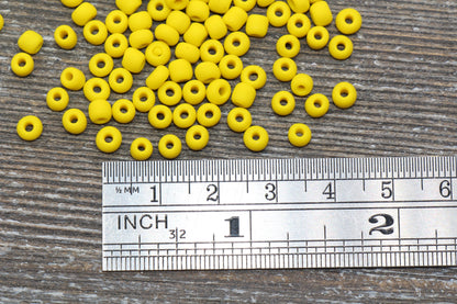 Matte Glass Seed Beads, 4mm 6/0 Glass Round Seed Beads, Matte Yellow Seed Beads, Yellow Glass Rocailles Beads, Beading Supplies #1088