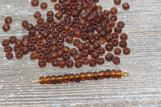 Transparent Glass Seed Beads, 4mm 6/0 Glass Round Seed Beads, Brown Trans Seed Beads, Rocailles Beads, Beading Supplies #1099