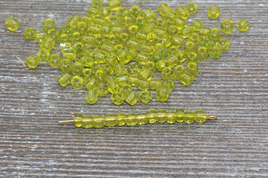 Transparent Glass Seed Beads, 4mm 6/0 Glass Round Seed Beads, Spring Green Trans Seed Beads, Rocailles Beads, Beading Supplies #1101