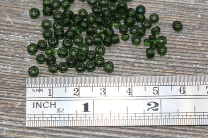 Transparent Glass Seed Beads, 4mm 6/0 Glass Round Seed Beads, Dark Green Trans Seed Beads, Rocailles Beads, Beading Supplies #1107