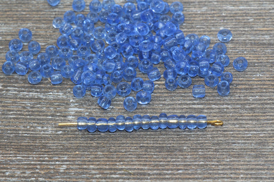 Transparent Glass Seed Beads, 4mm 6/0 Glass Round Seed Beads, Blue Trans Seed Beads, Rocailles Beads, Beading Supplies #1110