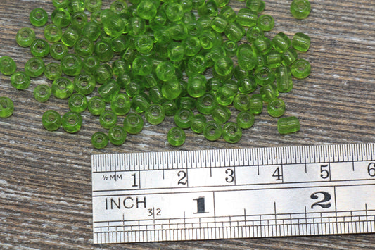 Transparent Glass Seed Beads, 4mm 6/0 Glass Round Seed Beads, Olive Green Trans Seed Beads, Rocailles Beads, Beading Supplies #1111