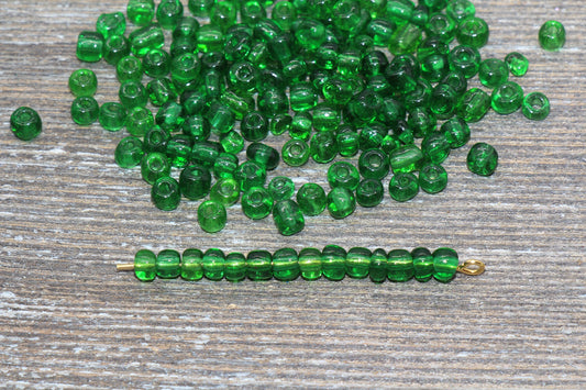 Transparent Glass Seed Beads, 4mm 6/0 Glass Round Seed Beads, Green Trans Seed Beads, Rocailles Beads, Beading Supplies #1113