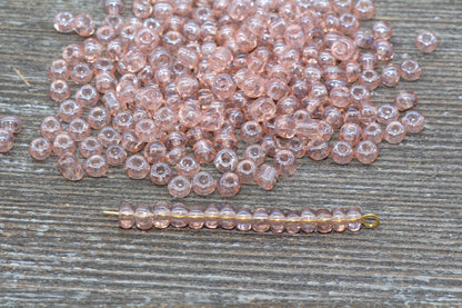 Glossy Transparent Glass Seed Beads, 4mm 6/0 Glass Round Seed Beads, Blush Trans Seed Beads, Rocailles Beads, Beading Supplies #1116