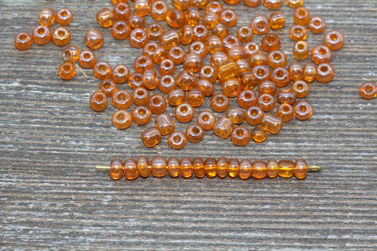 Glossy Transparent Glass Seed Beads, 4mm 6/0 Glass Round Seed Beads, Orange Trans Seed Beads, Rocailles Beads, Beading Supplies #1117