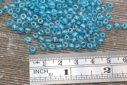 Glossy Transparent Glass Seed Beads, 4mm 6/0 Glass Round Seed Beads, Pacific Blue Trans Seed Beads, Rocailles Beads, Beading Supplies #1119