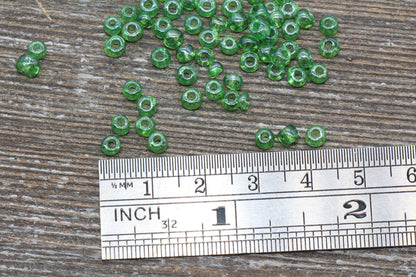 Glossy Transparent Glass Seed Beads, 4mm 6/0 Glass Round Seed Beads, Green Trans Seed Beads, Rocailles Beads, Beading Supplies #1120