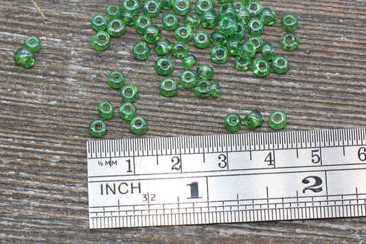 Glossy Transparent Glass Seed Beads, 4mm 6/0 Glass Round Seed Beads, Green Trans Seed Beads, Rocailles Beads, Beading Supplies #1120