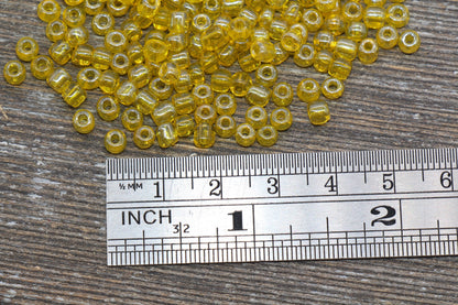 Glossy Transparent Glass Seed Beads, 4mm 6/0 Glass Round Seed Beads, Yellow Trans Seed Beads, Rocailles Beads, Beading Supplies #1122