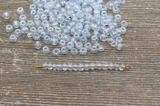 Glossy Transparent Glass Seed Beads, 4mm 6/0 Glass Round Seed Beads, Baby Blue Trans Seed Beads, Rocailles Beads, Beading Supplies #1124