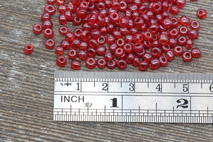 Glossy Transparent Glass Seed Beads, 4mm 6/0 Glass Round Seed Beads, Dark Red Trans Seed Beads, Rocailles Beads, Beading Supplies #1125