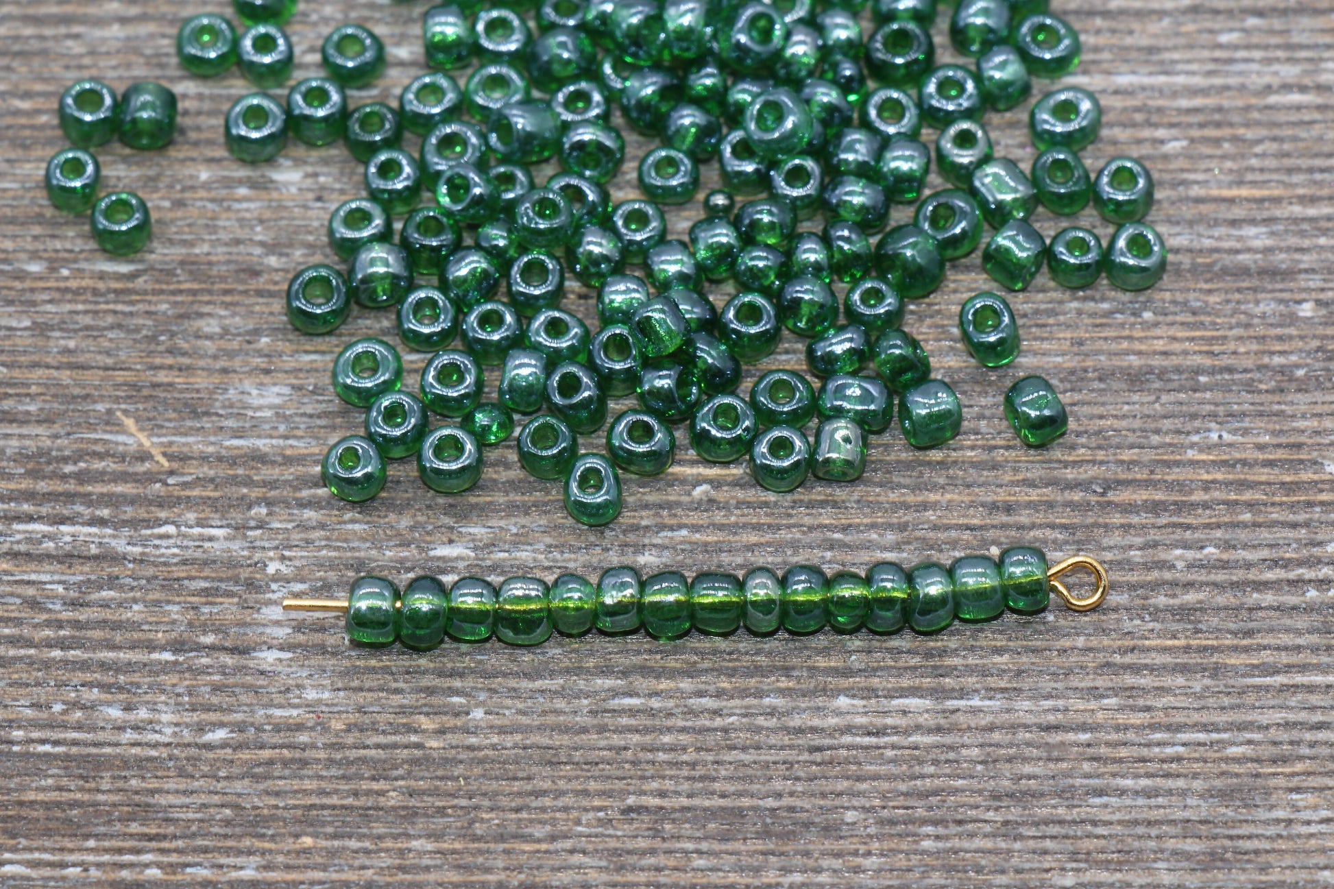 Glossy Transparent Glass Seed Beads, 4mm 6/0 Glass Round Seed Beads, Dark Green Trans Seed Beads, Rocailles Beads, Beading Supplies #1130