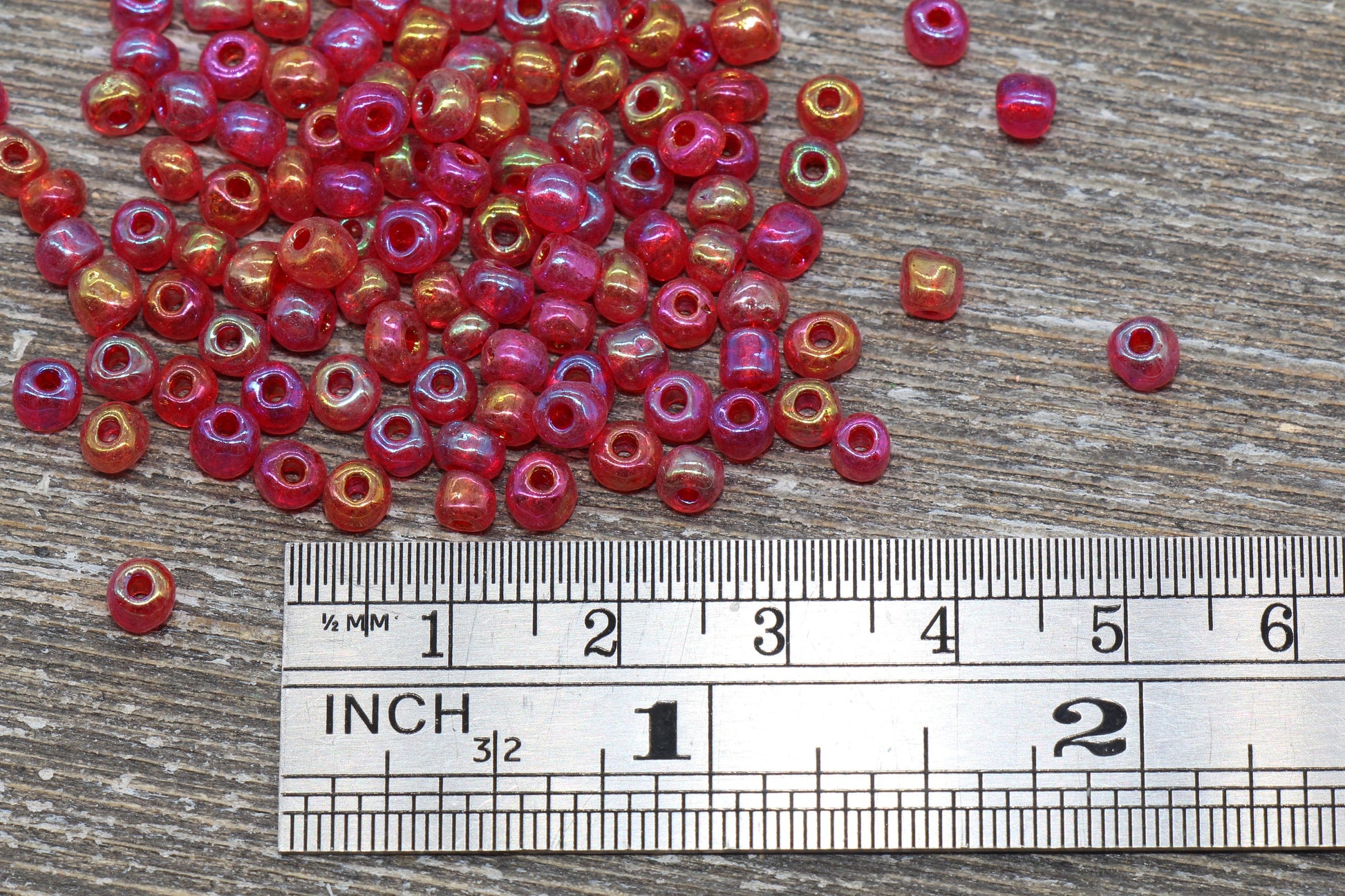 Transparent Iridescent Glass Seed Beads, 4mm 6/0 Glass Round Seed Beads, Red AB Trans Seed Beads, Rocailles Beads, Beading Supplies #1142