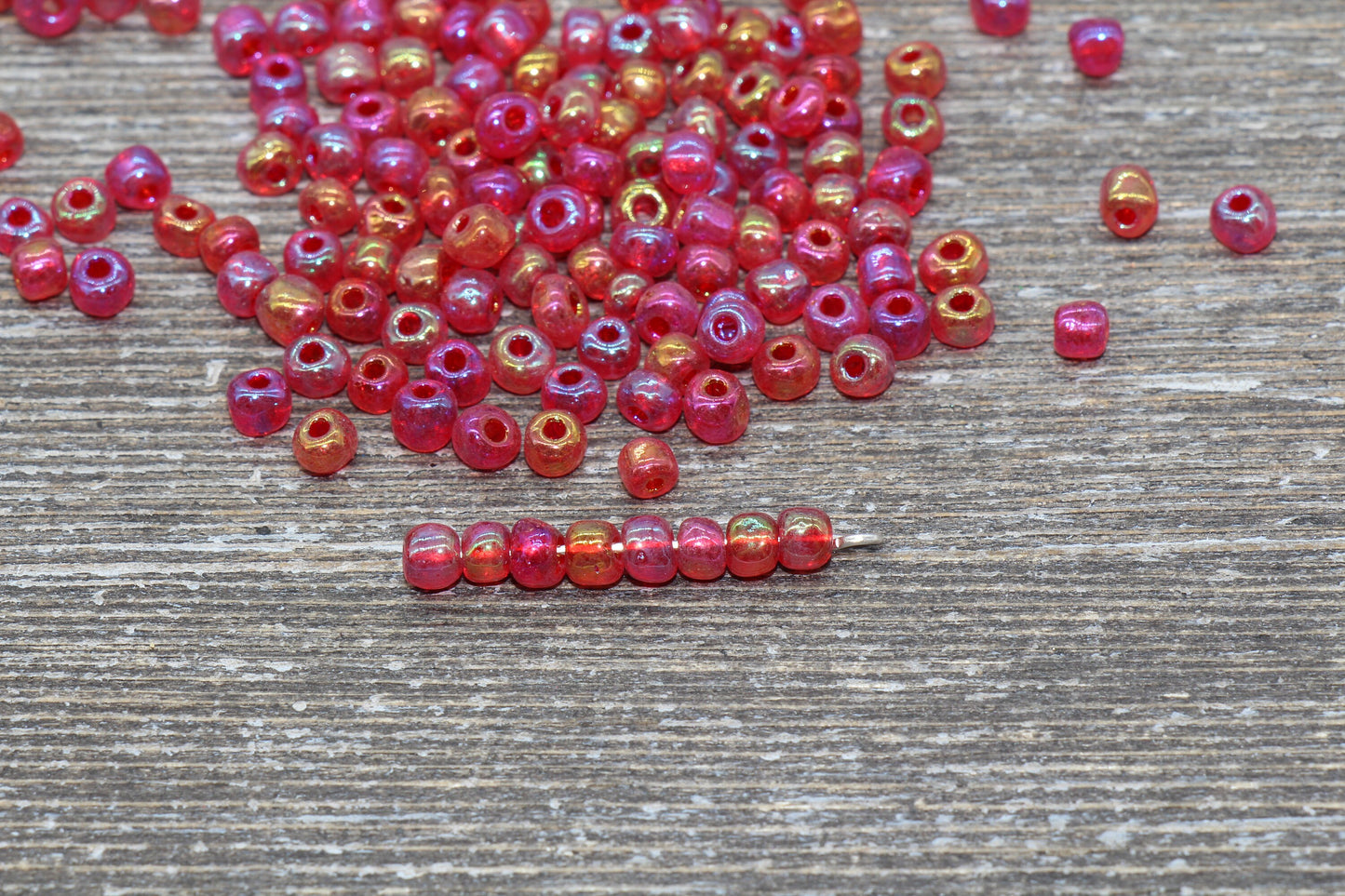 Transparent Iridescent Glass Seed Beads, 4mm 6/0 Glass Round Seed Beads, Red AB Trans Seed Beads, Rocailles Beads, Beading Supplies #1142