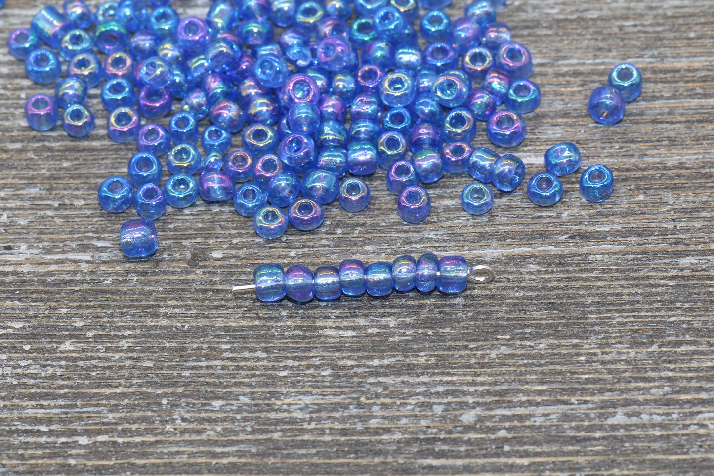 Transparent Iridescent Glass Seed Beads, 4mm 6/0 Glass Round Seed Beads, Blue AB Trans Seed Beads, Rocailles Beads, Beading Supplies #1143