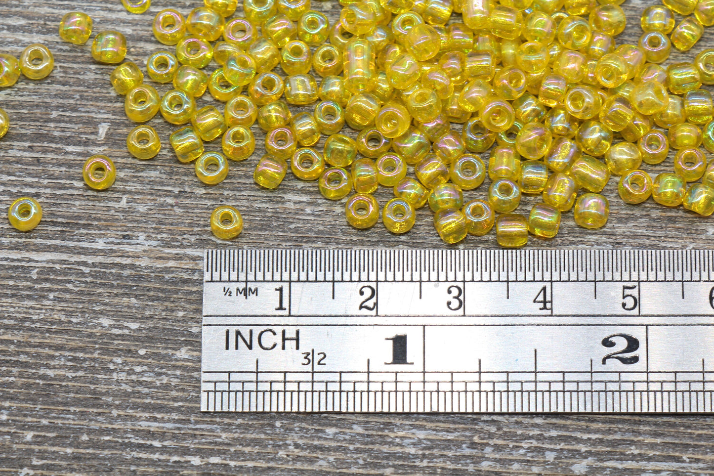 Transparent Iridescent Glass Seed Beads, 4mm 6/0 Glass Round Seed Beads, Yellow AB Trans Seed Beads, Rocailles Beads, Beading Supplies #1149