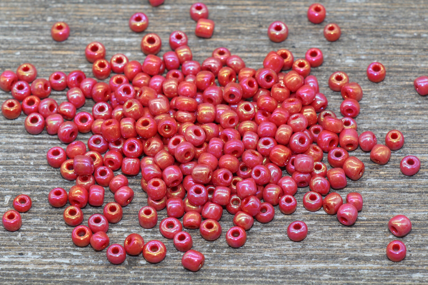 Iridescent Glass Seed Beads, 4mm 6/0 Glass Round Seed Beads, Red AB Opaque Seed Beads, Rocailles Beads, Beading Supplies #1156