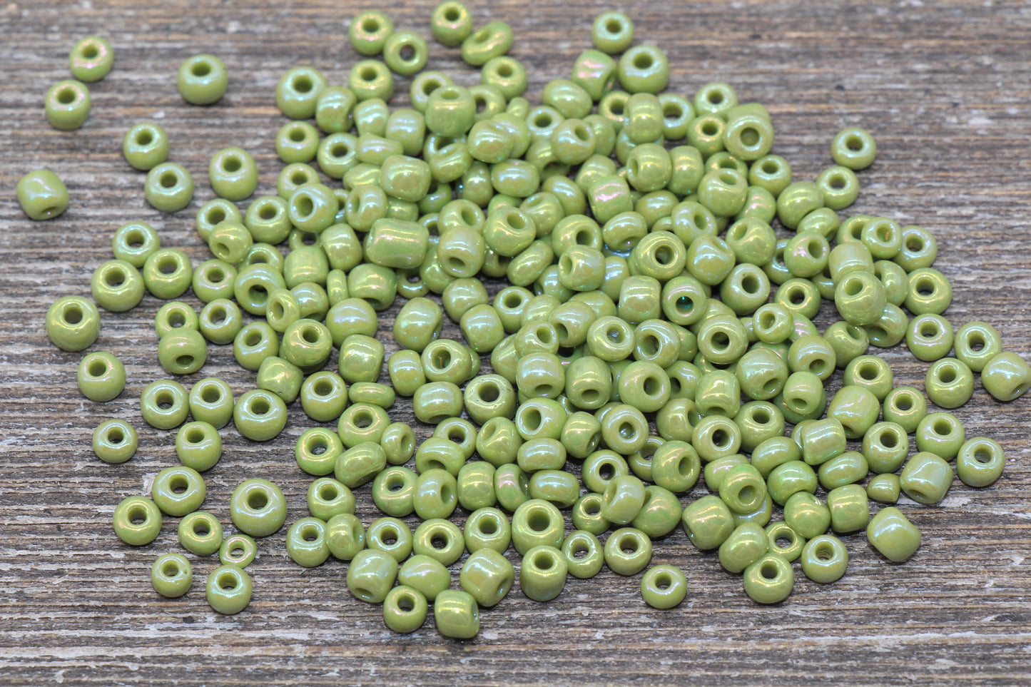 Iridescent Glass Seed Beads, 4mm 6/0 Glass Round Seed Beads, Light Green AB Opaque Seed Beads, Rocailles Beads, Beading Supplies #1157