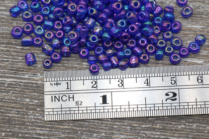 Iridescent Glass Seed Beads, 4mm 6/0 Glass Round Seed Beads, Purple AB Opaque Seed Beads, Rocailles Beads, Beading Supplies #1160