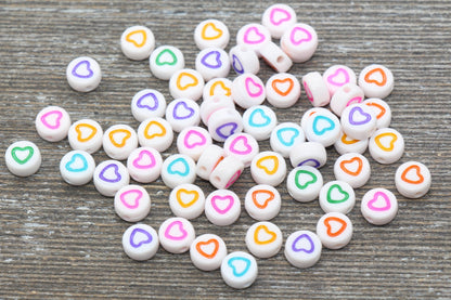 Multicolored Outline Heart Beads, Acrylic Heart Beads, Rainbow Heart Beads, Acrylic Heart Symbol Beads, Size 7mm #1069