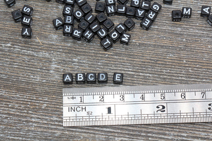 Black and White Cube Alphabet Letter Beads, Black Acrylic Letter Beads, Plastic Letter Beads, Acrylic Square Name Beads, Size 4.8mm #507