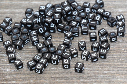 Black and White Cube Alphabet Letter Beads, Black Acrylic Letter Beads, Plastic Letter Beads, Acrylic Square Name Beads, Size 4.8mm #507