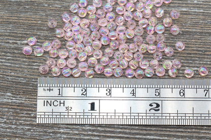 4mm Baby Pink AB Round Beads, Iridescent Acrylic Gumball Beads, Transparent Round Spacer Beads, Bubblegum Beads, Plastic Round Bead #1075