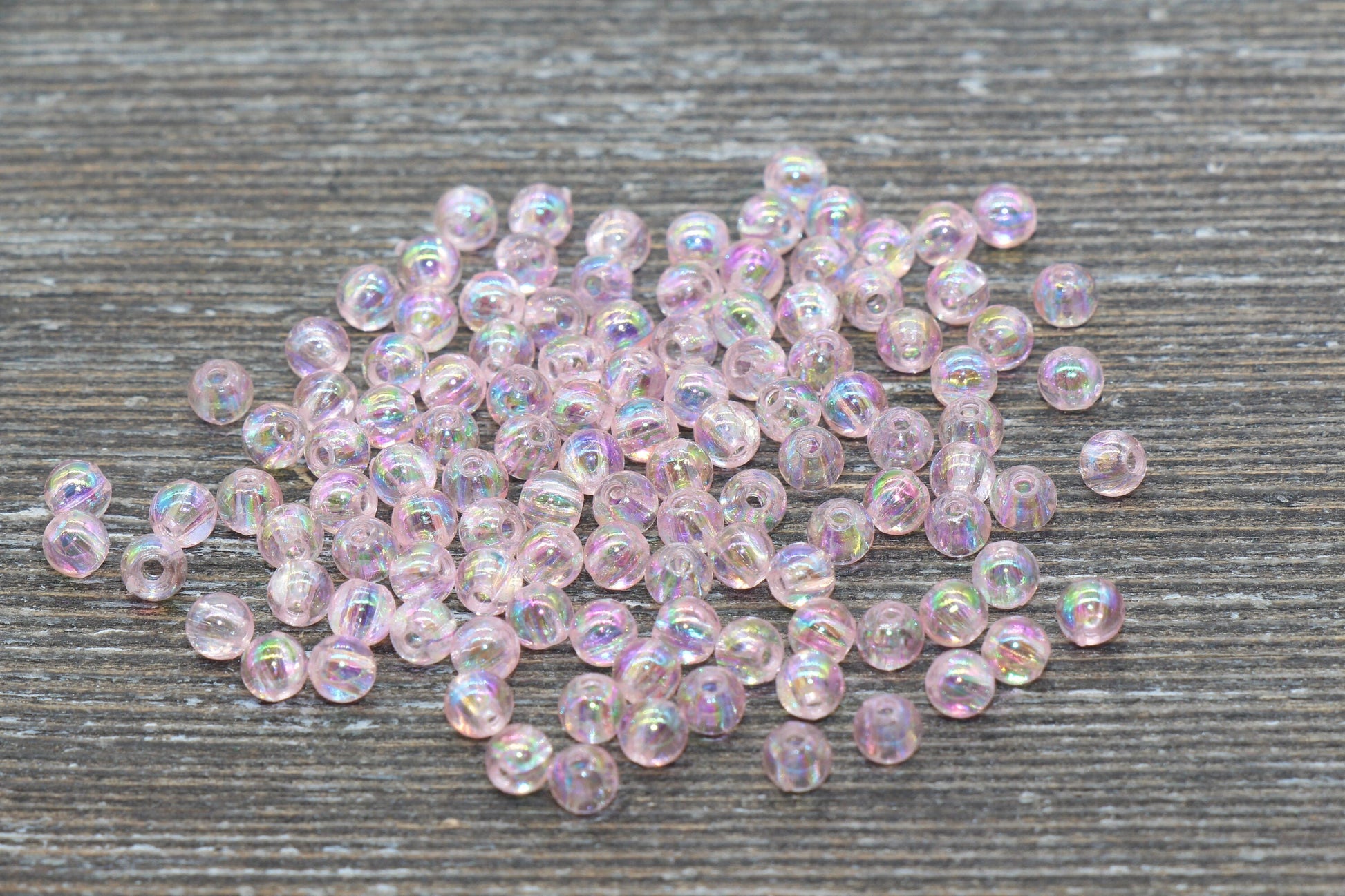 4mm Baby Pink AB Round Beads, Iridescent Acrylic Gumball Beads, Transparent Round Spacer Beads, Bubblegum Beads, Plastic Round Bead #1075