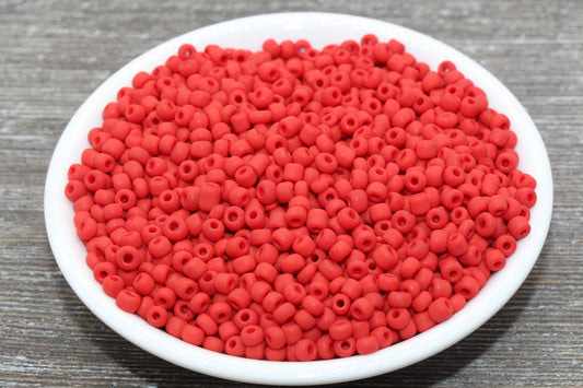 Matte Glass Seed Beads, 4mm 6/0 Glass Round Seed Beads, Matte Red Seed Beads, Red Glass Rocailles Beads, Beading Supplies #1082