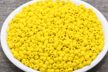 Matte Glass Seed Beads, 4mm 6/0 Glass Round Seed Beads, Matte Yellow Seed Beads, Yellow Glass Rocailles Beads, Beading Supplies #1088