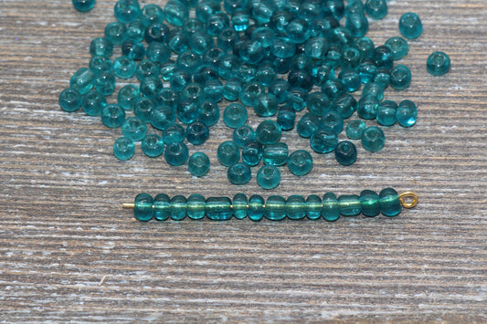 Transparent Glass Seed Beads, 4mm 6/0 Glass Round Seed Beads, Teal Trans Seed Beads, Rocailles Beads, Beading Supplies #1105