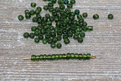 Transparent Glass Seed Beads, 4mm 6/0 Glass Round Seed Beads, Dark Green Trans Seed Beads, Rocailles Beads, Beading Supplies #1107