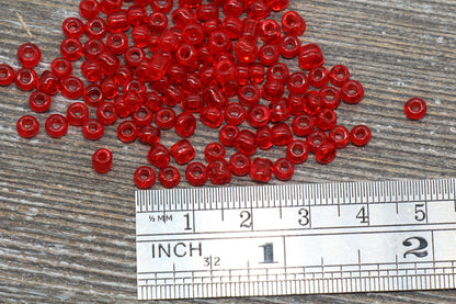 Transparent Glass Seed Beads, 4mm 6/0 Glass Round Seed Beads, Red Trans Seed Beads, Rocailles Beads, Beading Supplies #1109