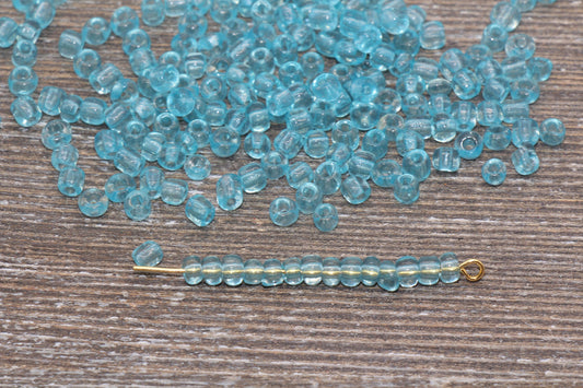 Transparent Glass Seed Beads, 4mm 6/0 Glass Round Seed Beads, Sky Blue Trans Seed Beads, Rocailles Beads, Beading Supplies #1112