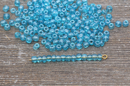 Glossy Transparent Glass Seed Beads, 4mm 6/0 Glass Round Seed Beads, Pacific Blue Trans Seed Beads, Rocailles Beads, Beading Supplies #1119