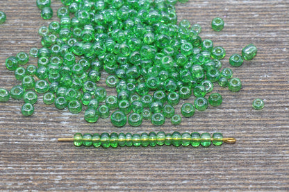 Glossy Transparent Glass Seed Beads, 4mm 6/0 Glass Round Seed Beads, Green Trans Seed Beads, Rocailles Beads, Beading Supplies #1120