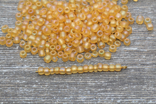 Matte Iridescent Glass Seed Beads, 4mm 6/0 Glass Round Seed Beads, Matte Orange AB Seed Beads, Rocailles Beads, Beading Supplies #1171