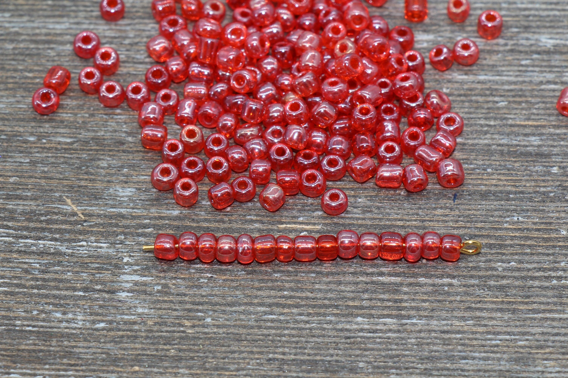 Glossy Transparent Glass Seed Beads, 4mm 6/0 Glass Round Seed Beads, Red Trans Seed Beads, Rocailles Beads, Beading Supplies #1121