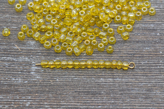 Glossy Transparent Glass Seed Beads, 4mm 6/0 Glass Round Seed Beads, Yellow Trans Seed Beads, Rocailles Beads, Beading Supplies #1122